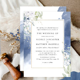 Invitación Boda de acuarela floral formal, azul marino