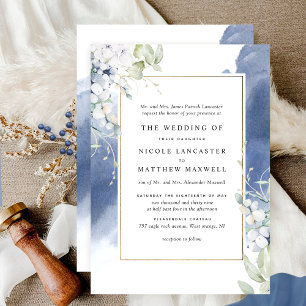 Invitación Boda de acuarela floral formal, azul marino
