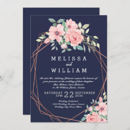 Invitación Boda de acuarela floral geométrica de cobre de la