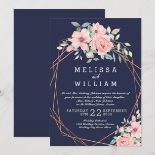 Invitación Boda de acuarela floral geométrica de cobre de la