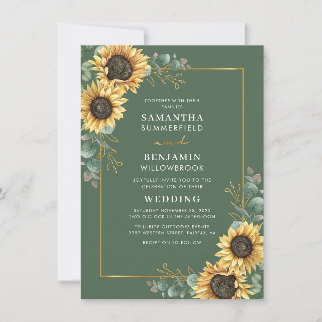 Invitación Boda de acuarela floral girasol eucalipto (Anverso)