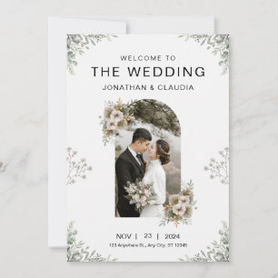 Invitación Boda de acuarela floral gris de marca personalizad
