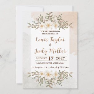 Invitación Boda de acuarela floral marrón y crema