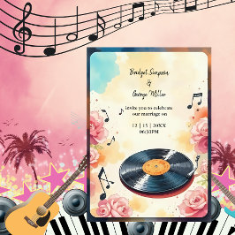 Invitación boda de acuarela floral musical lúdico