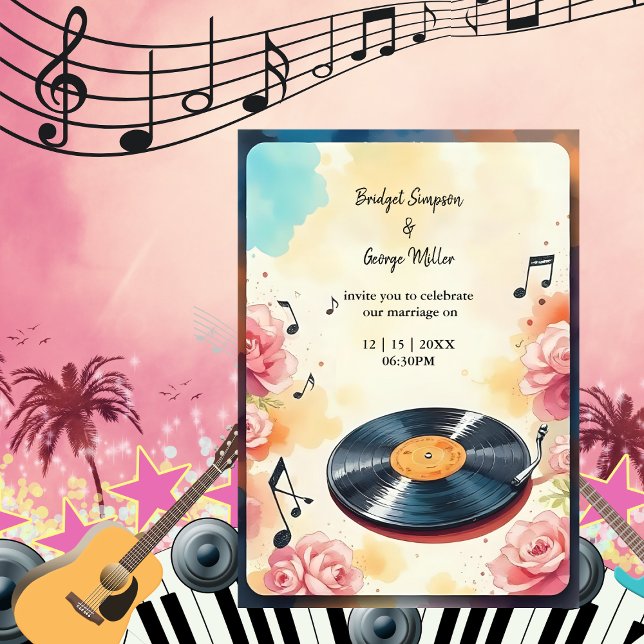 Invitación boda de acuarela floral musical lúdico (Subido por el creador)