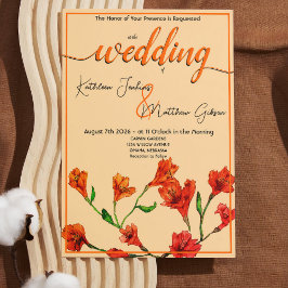 Invitación Boda de acuarela floral naranja