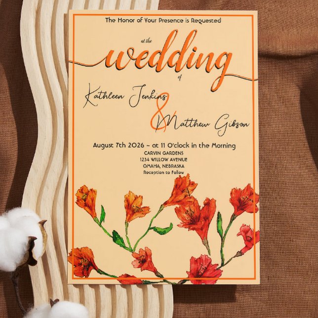 Invitación Boda de acuarela floral naranja (Subido por el creador)