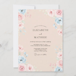 Invitación Boda de Acuarela Floral Pastel de Melocotón