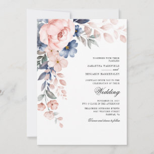 Invitación Boda de Acuarela Floral Polvorienta Azul