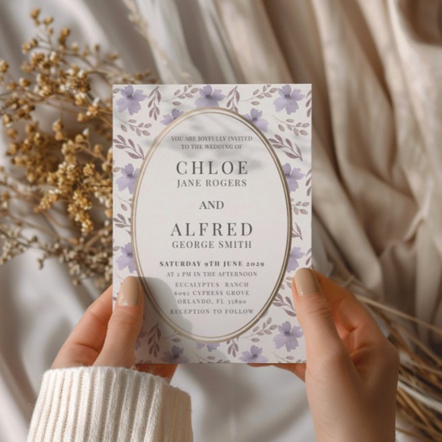 Invitación Boda de acuarela floral púrpura moderno (Subido por el creador)
