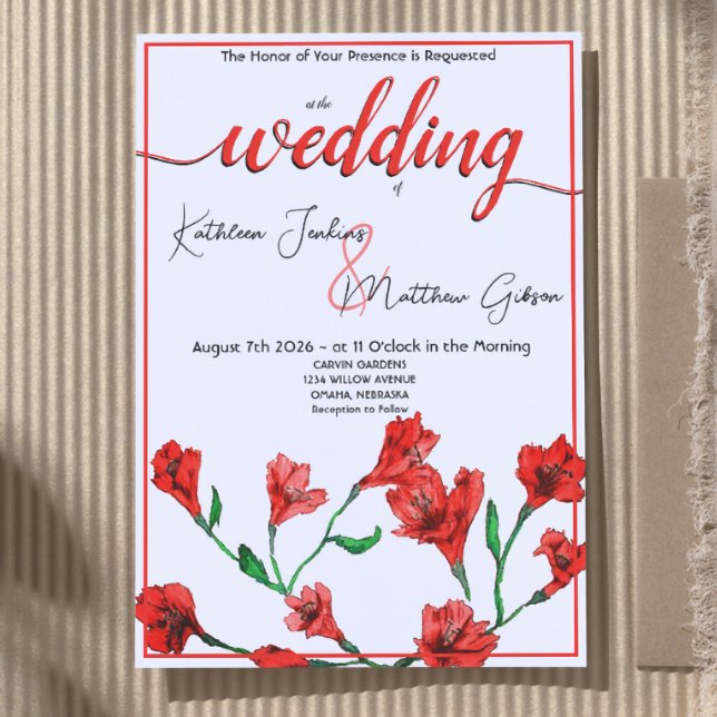 Invitación Boda de acuarela floral roja (Subido por el creador)