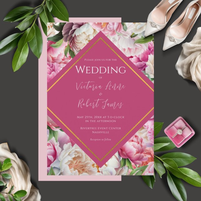 Invitación Boda de acuarela floral rosa (Subido por el creador)