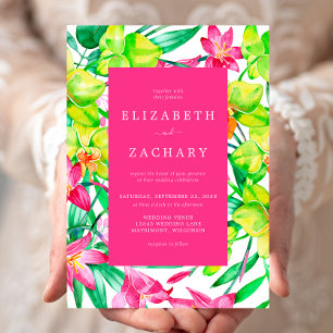 Invitación Boda de acuarela floral rosa audaz