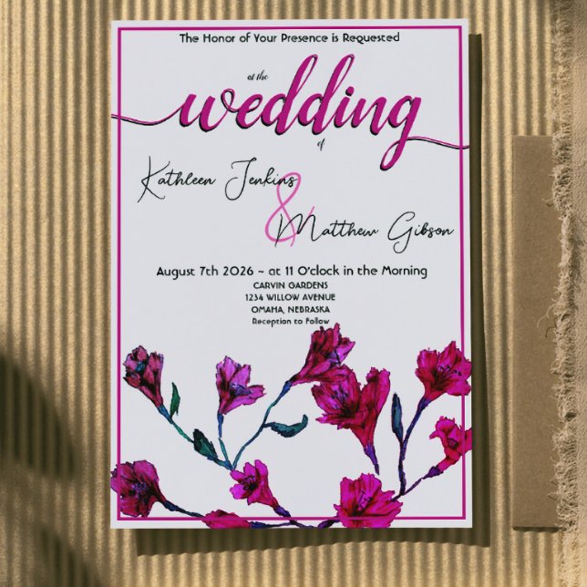 Invitación Boda de acuarela floral rosa brillante (Subido por el creador)