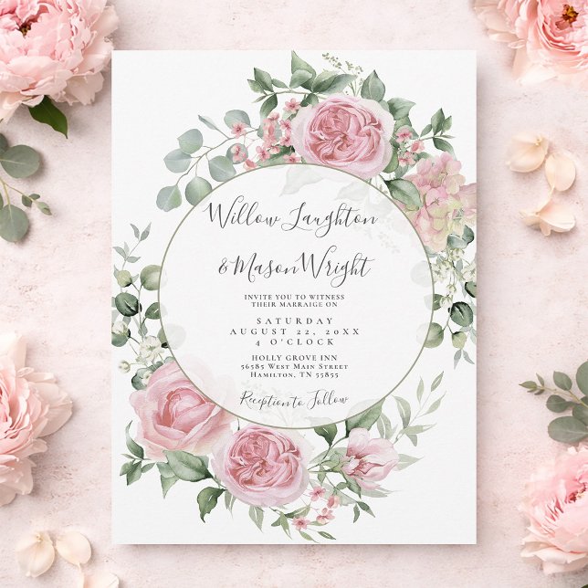 Invitación Boda de Acuarela Floral Rosa Claro (Blush Pink Floral Watercolor Wedding Invitation)