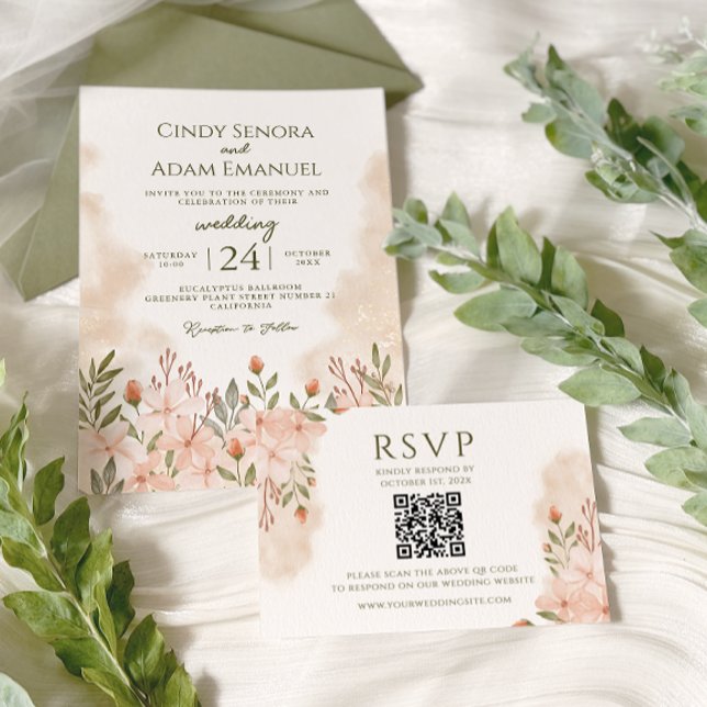 Invitación Boda de acuarela floral rosa de Rubor (Subido por el creador)
