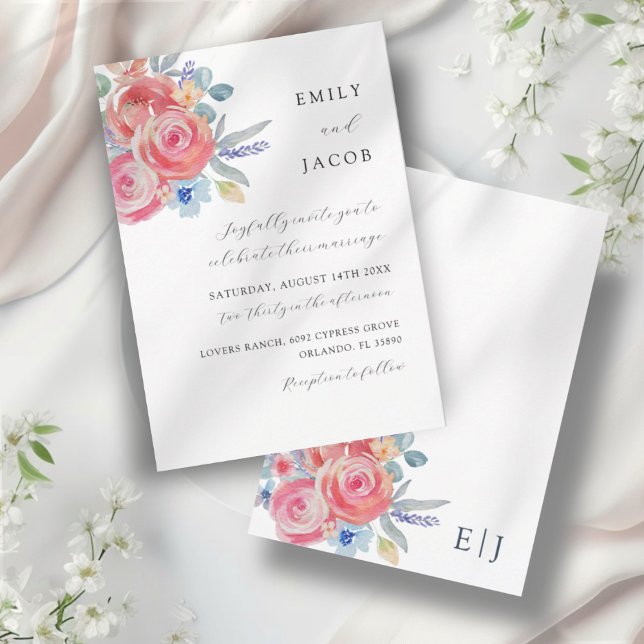 Invitación Boda de acuarela floral Rosa moderno (Subido por el creador)