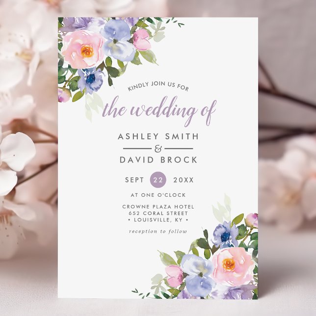 Invitación Boda de acuarela floral rosa morado de Rubor (Subido por el creador)