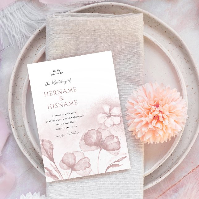 Invitación Boda de acuarela floral rosa Rubor (Subido por el creador)