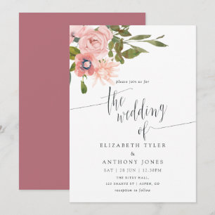 Invitación Boda de acuarela floral rosa y dorado