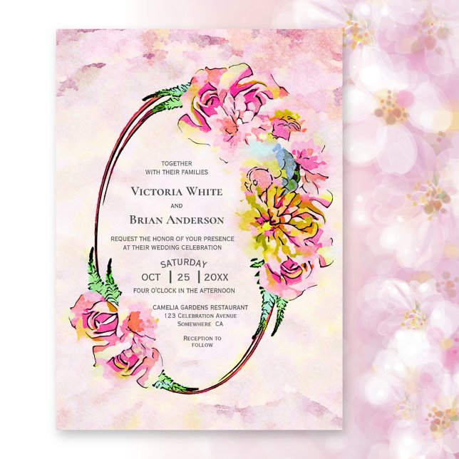 Invitación Boda de acuarela floral rosada rusa (Subido por el creador)