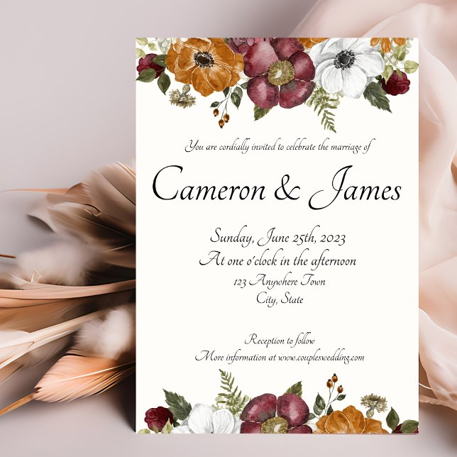 Invitación Boda de acuarela floral rubia y rubia (Subido por el creador)