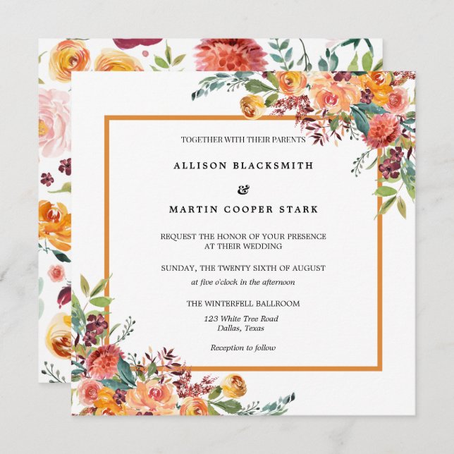 Invitación Boda de acuarela floral rustica (Anverso / Reverso)