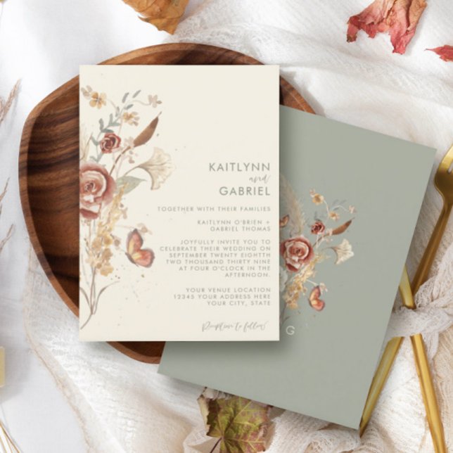 Invitación Boda de Acuarela Floral Seca de Flor Silvestre Sag (Subido por el creador)