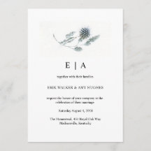 Boda de acuarela floral simple con guijarros azule