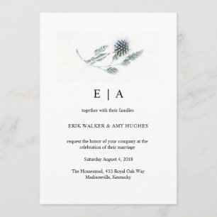 Invitación Boda de acuarela floral simple con guijarros azule