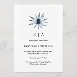 Invitación Boda de acuarela floral simple con guijarros azule