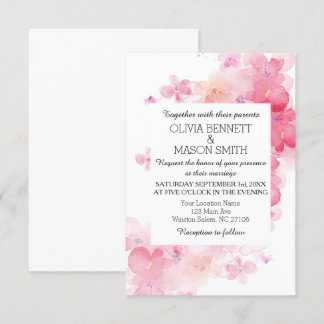 Invitación Boda de acuarela floral simple roja y rosa