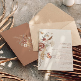 Invitación Boda de Acuarela Floral Terracota Flor Silvestre