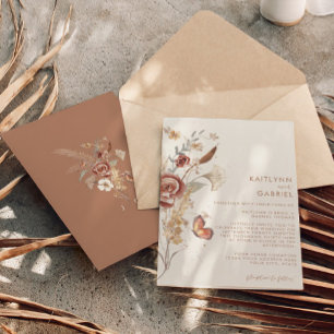Invitación Boda de Acuarela Floral Terracota Flor Silvestre