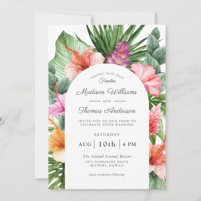 Invitación Boda de acuarela floral tropical exuberante (Anverso)
