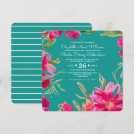 Invitación Boda de acuarela floral turquesa Fuchsia