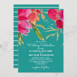 Invitación Boda de acuarela floral turquesa Fuchsia