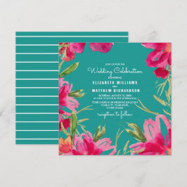 Invitación Boda de acuarela floral turquesa Fuchsia