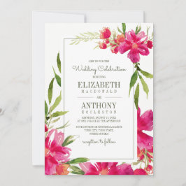 Invitación Boda de acuarela floral verde de Fuchsia románica 