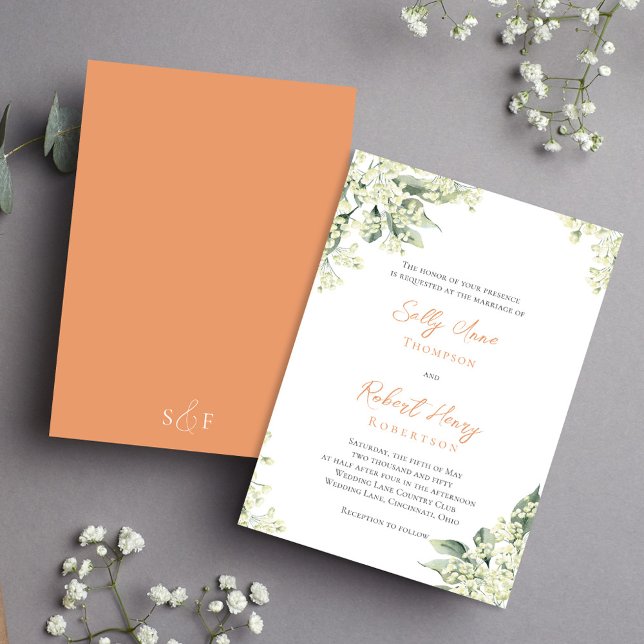 Invitación Boda de Acuarela Floral Verde de Melocotón (Wedding beautiful peach floral invitations.)