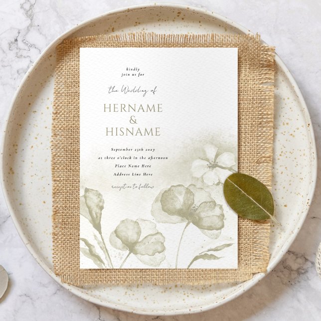Invitación Boda de acuarela floral verde oliva (Subido por el creador)