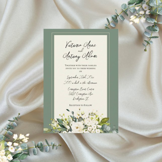 Invitación Boda de acuarela floral verde otoño invierno (Subido por el creador)