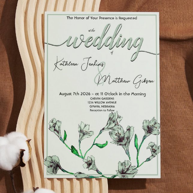 Invitación Boda de acuarela floral verde sage (Subido por el creador)
