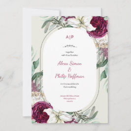 Invitación Boda de acuarela floral verde y roja