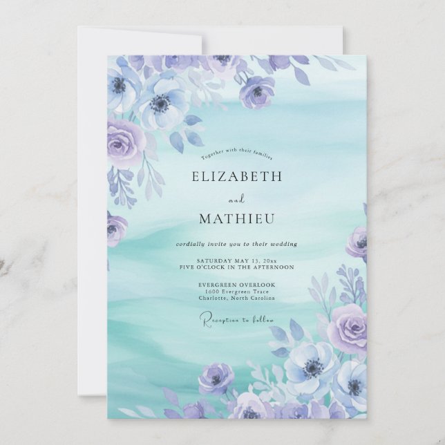 Invitación Boda de Acuarela Floral Vinca menor (Anverso)