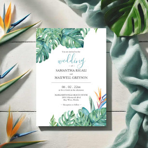 Invitación Boda de Acuarela Flores Tropicales y Follaje