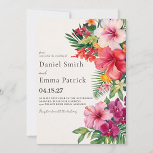 Invitación Boda de Acuarela Flores Tropicales y Verdor