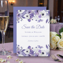 Boda de Acuarela Flores Violetas Guardar la Fecha