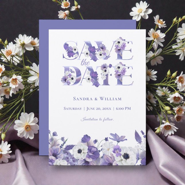 Invitación Boda de Acuarela Flores Violetas Guardar la Fecha (Subido por el creador)