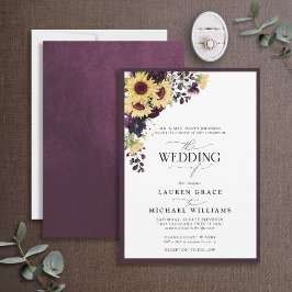 Invitación Boda de acuarela formalmente de Plum Purple Sunflo